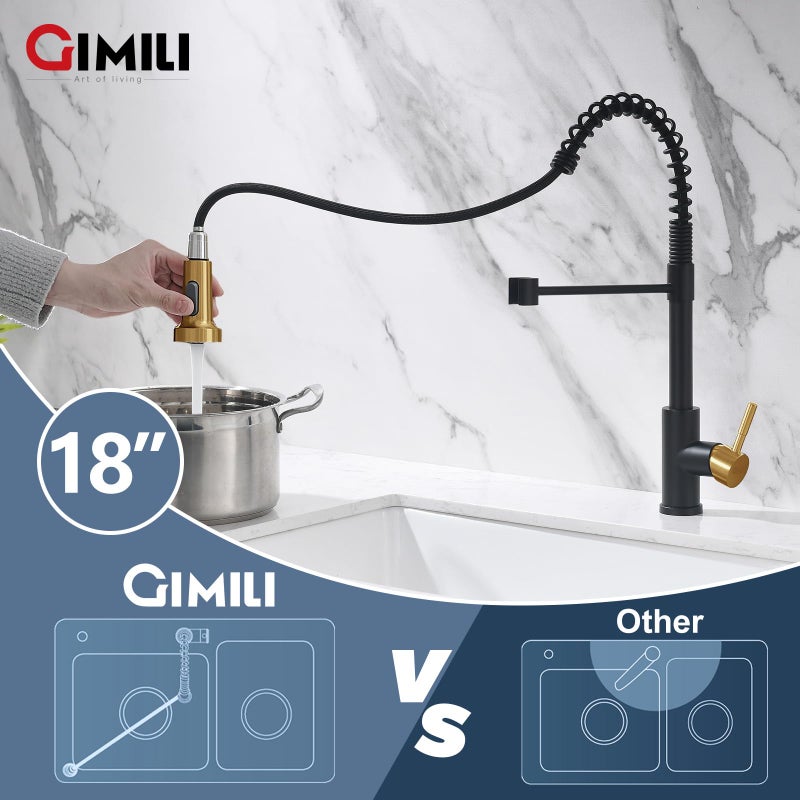 GIMILI Kitchen Faucet with Pull Down Sprayer Single Hole Stainless Steel Sink Faucet, Suitable for Farmhouses, RV, Laundry Room, Outdoor, and Campers. Llave para fregadero de cocina Black and Gold - Image 3